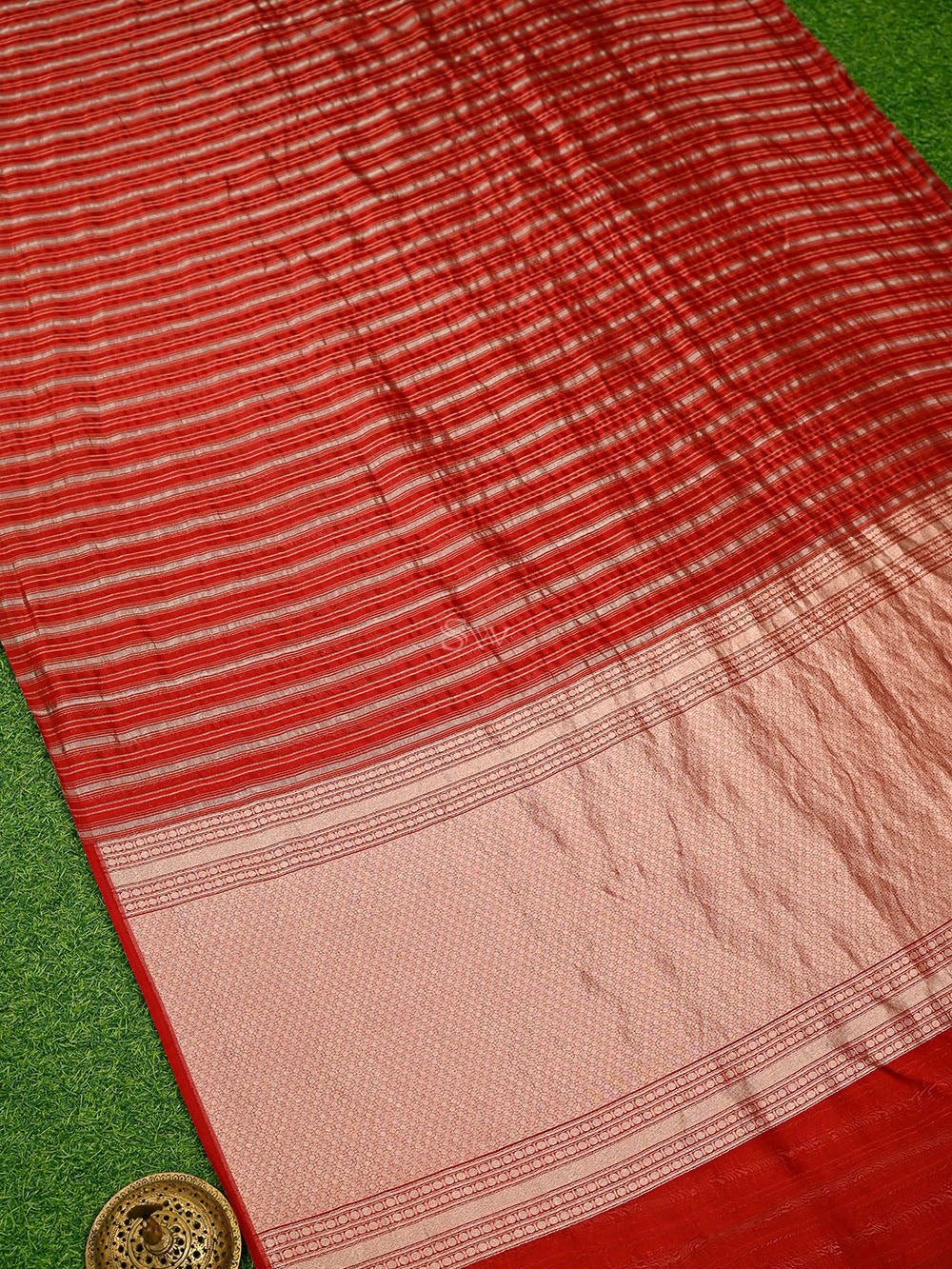 Red Stripe Silk Handloom Banarasi Saree