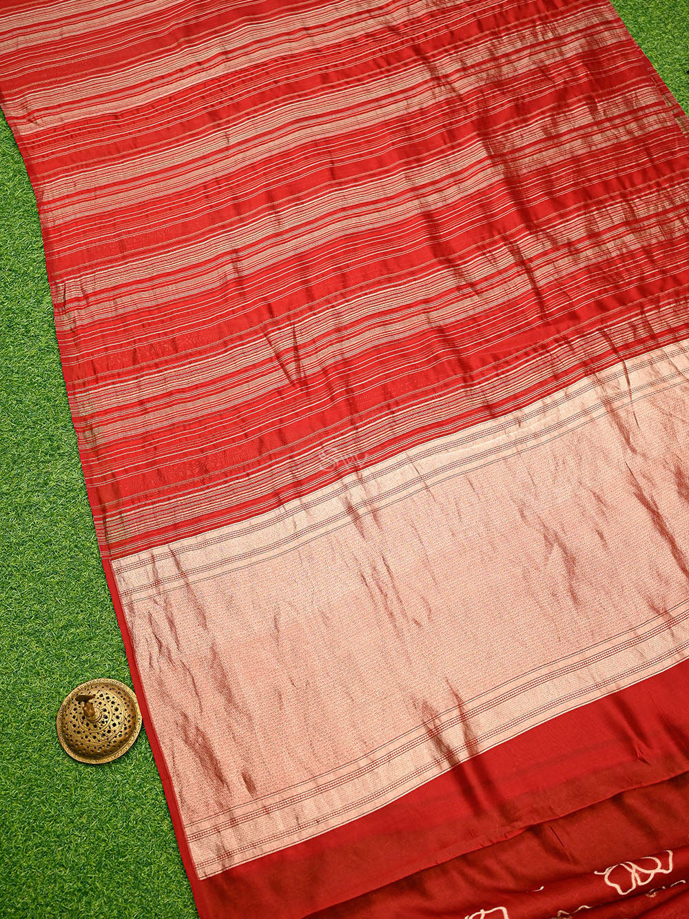 Dark Red Stripe Silk Handloom Banarasi Saree