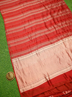 Dark Red Stripe Silk Handloom Banarasi Saree