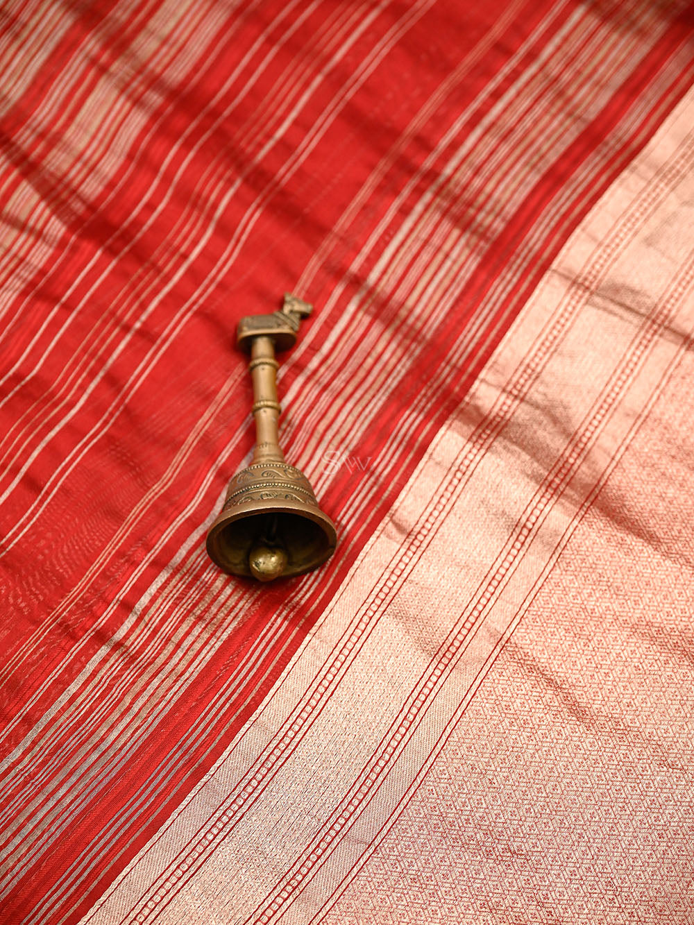 Dark Red Stripe Silk Handloom Banarasi Saree