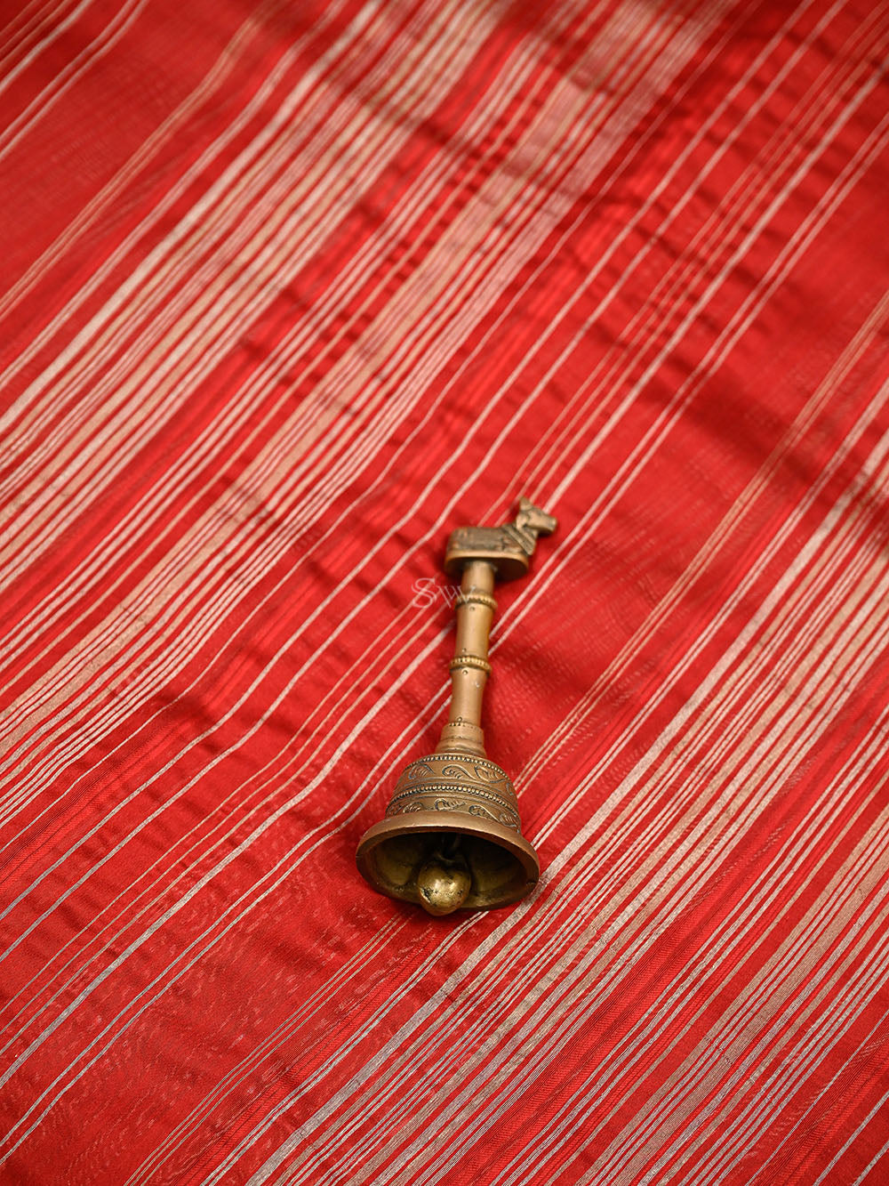 Dark Red Stripe Silk Handloom Banarasi Saree