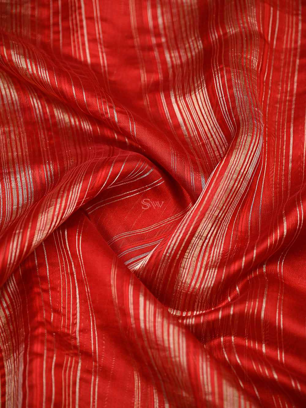 Dark Red Stripe Silk Handloom Banarasi Saree