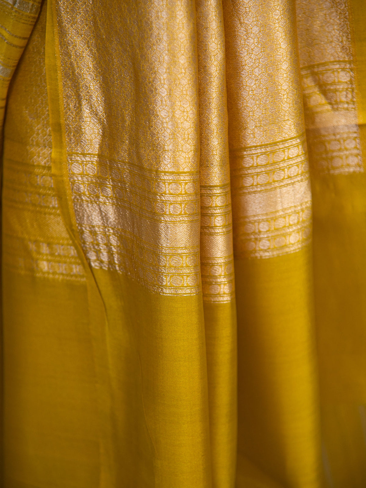Lime Green Stripe Silk Handloom Banarasi Saree