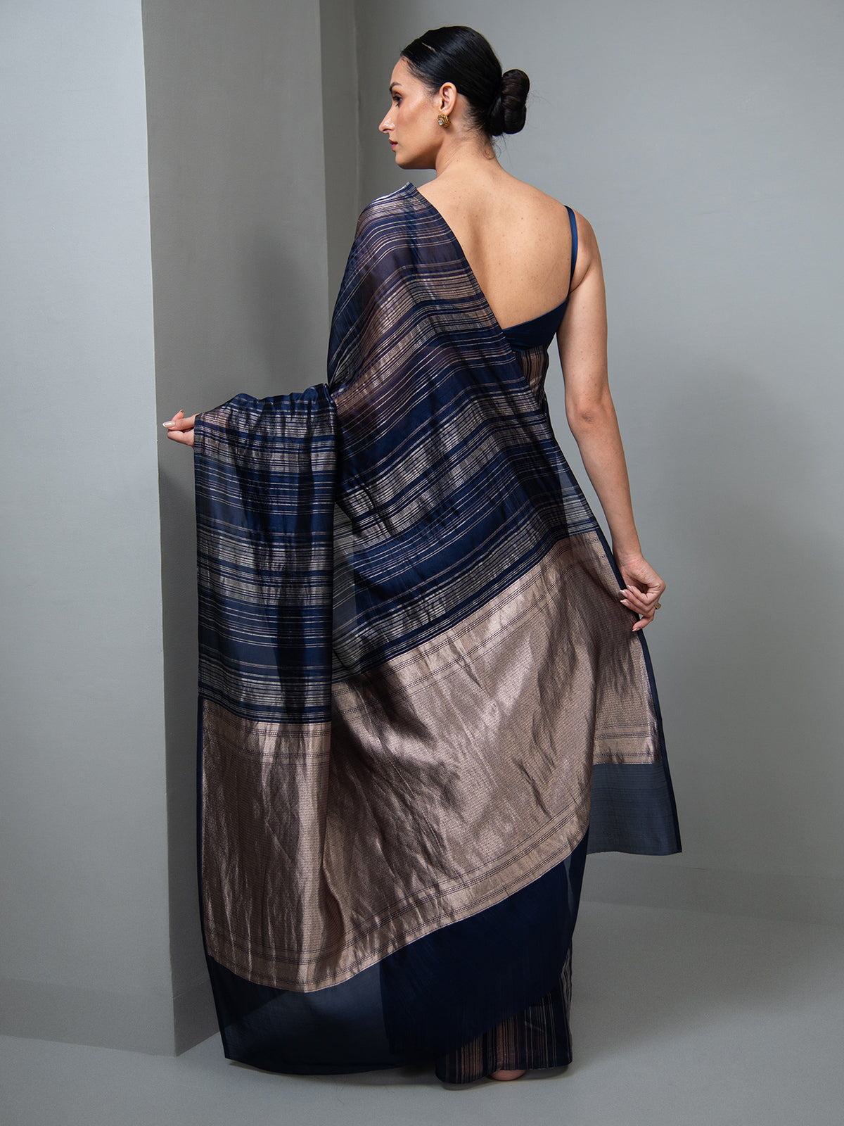 Blue Stripe Silk Handloom Banarasi Saree