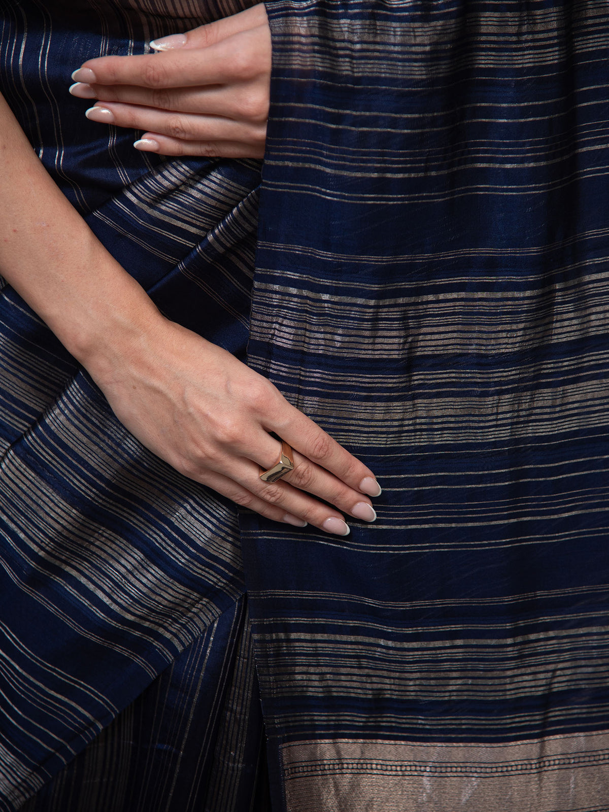 Blue Stripe Silk Handloom Banarasi Saree