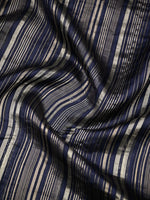 Navy Blue Stripe Silk Handloom Banarasi Saree