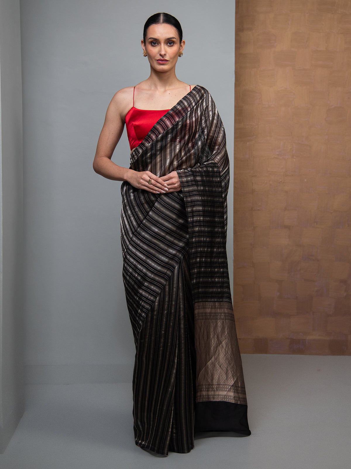 Black Stripe Silk Handloom Banarasi Saree