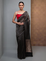 Black Stripe Silk Handloom Banarasi Saree