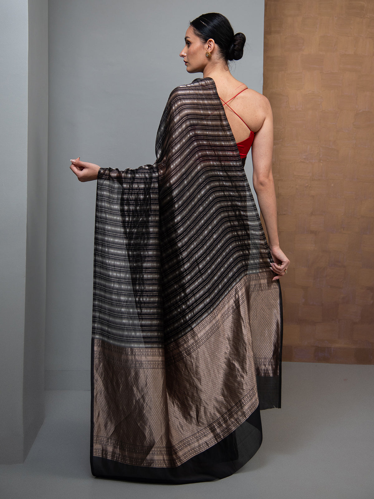 Black Stripe Silk Handloom Banarasi Saree