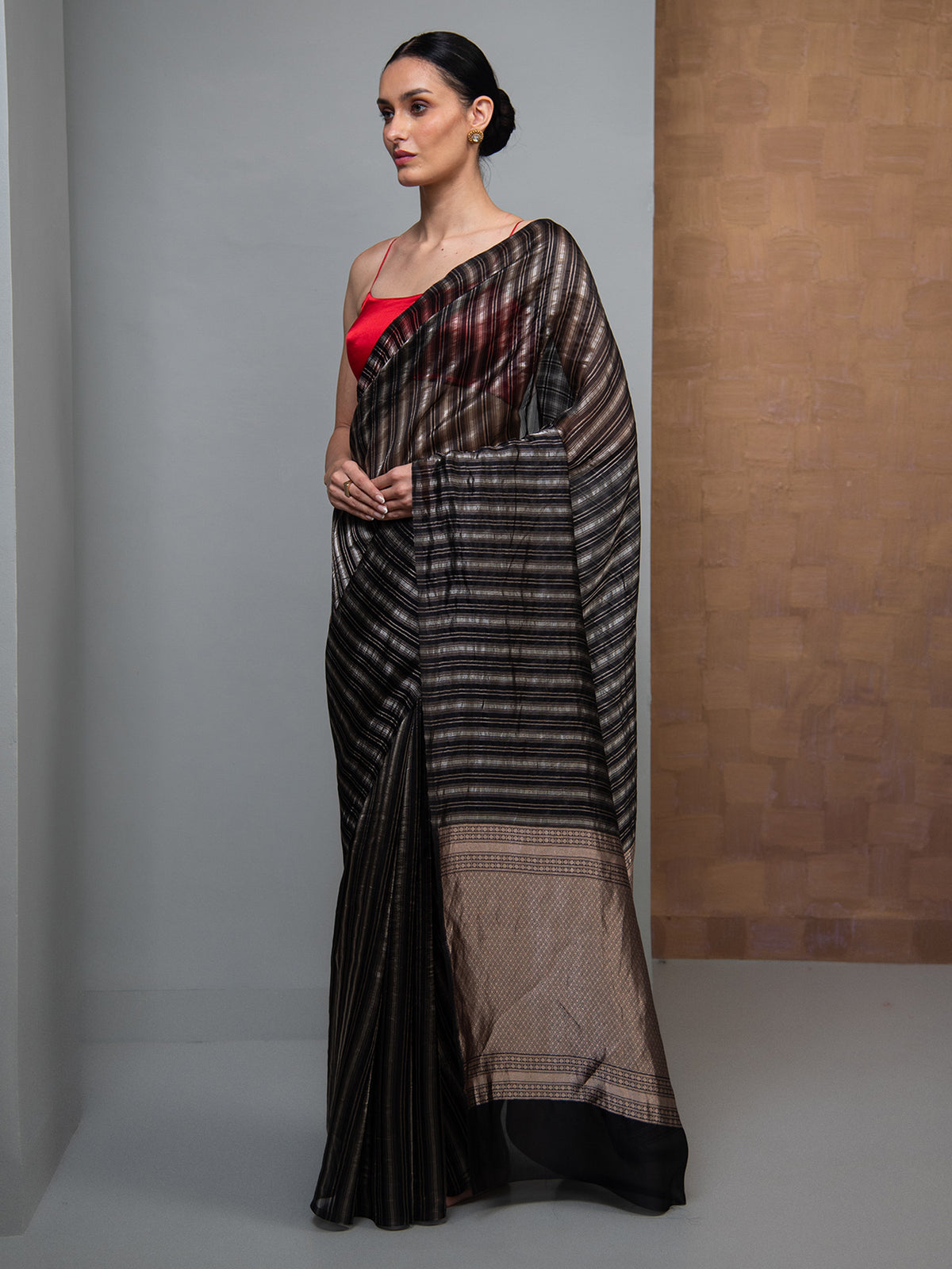 Black Stripe Silk Handloom Banarasi Saree