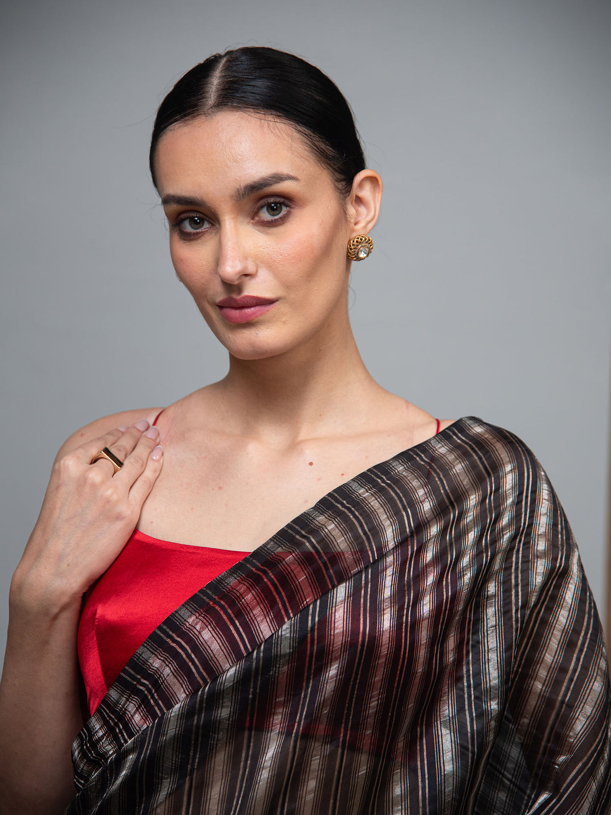 Black Stripe Silk Handloom Banarasi Saree