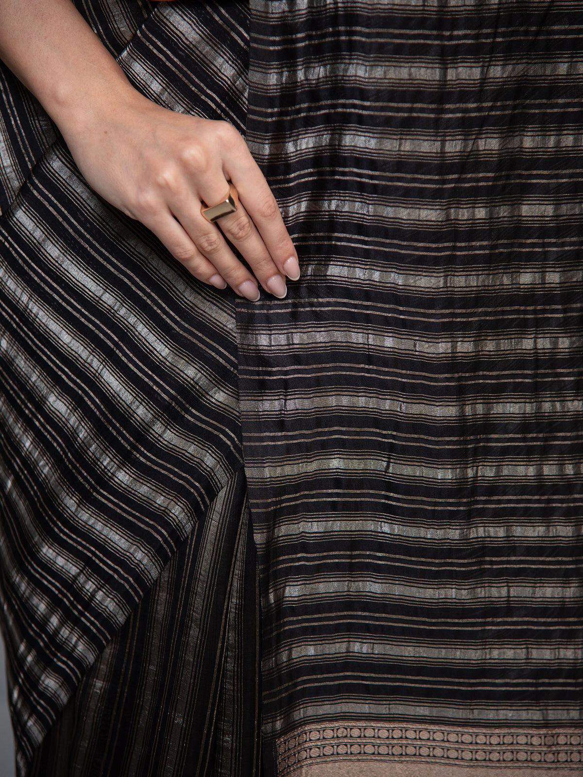 Black Stripe Silk Handloom Banarasi Saree