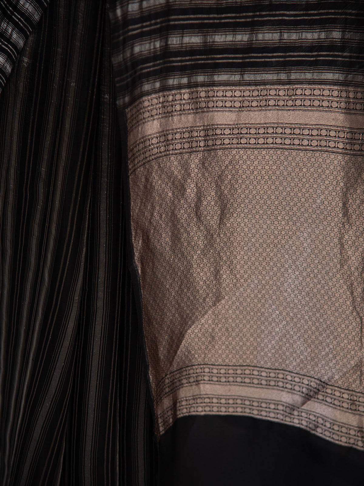 Black Stripe Silk Handloom Banarasi Saree