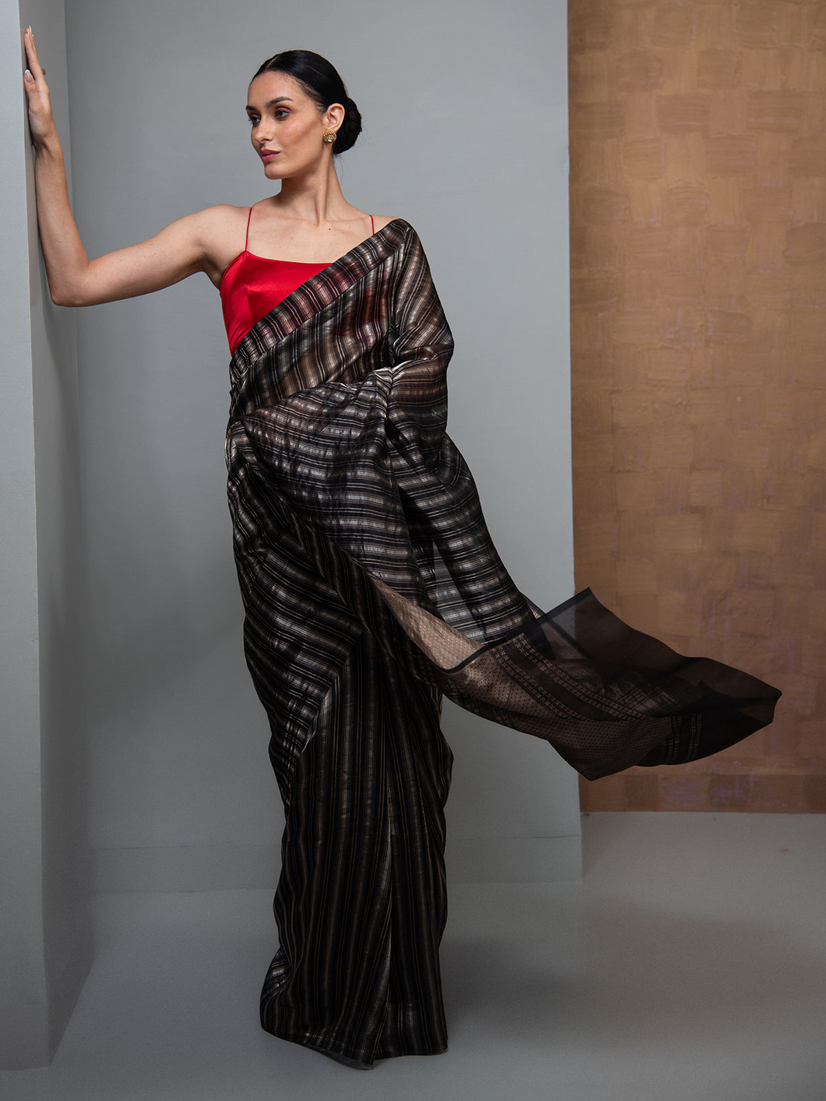 Black Stripe Silk Handloom Banarasi Saree