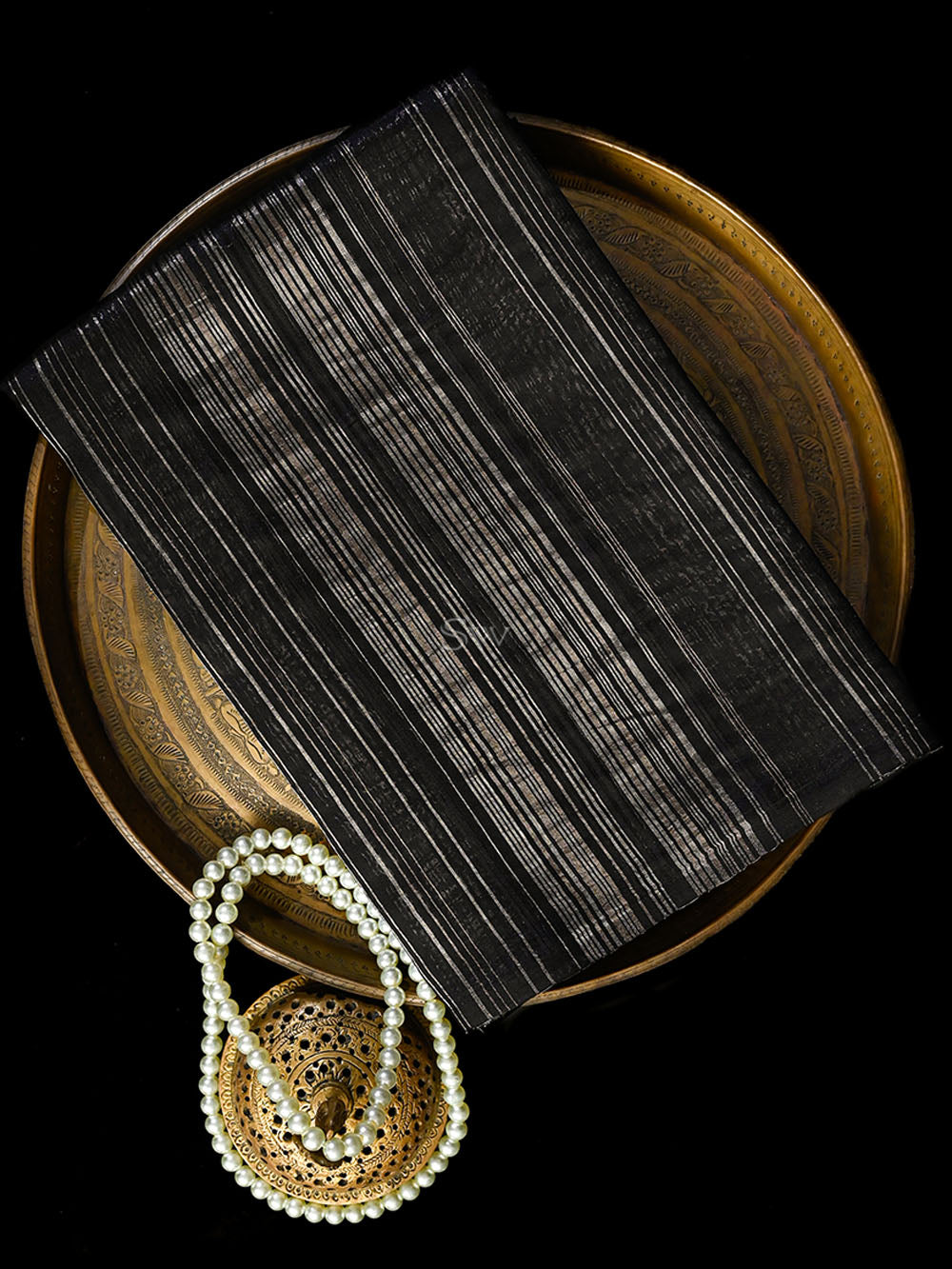 Black Stripe Silk Handloom Banarasi Saree