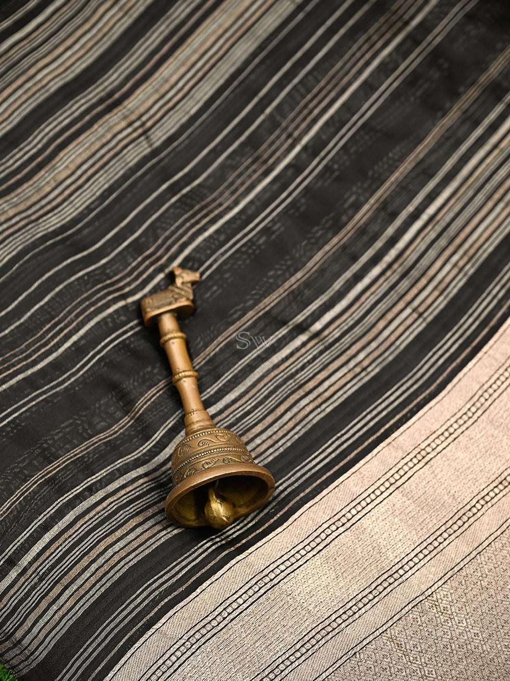 Black Stripe Silk Handloom Banarasi Saree