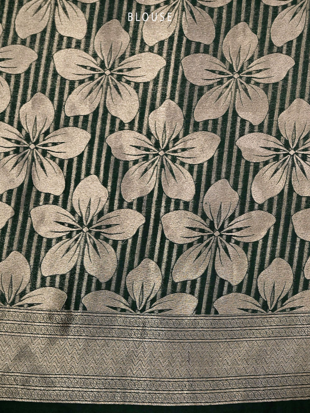 Bottle Green Stripe Silk Handloom Banarasi Saree