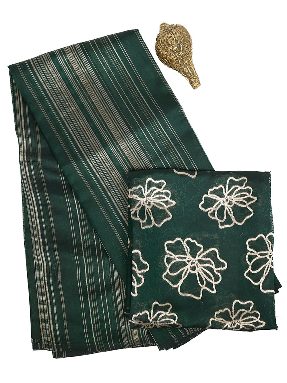 Bottle Green Stripe Silk Handloom Banarasi Saree