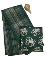 Bottle Green Stripe Silk Handloom Banarasi Saree