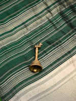 Bottle Green Stripe Silk Handloom Banarasi Saree