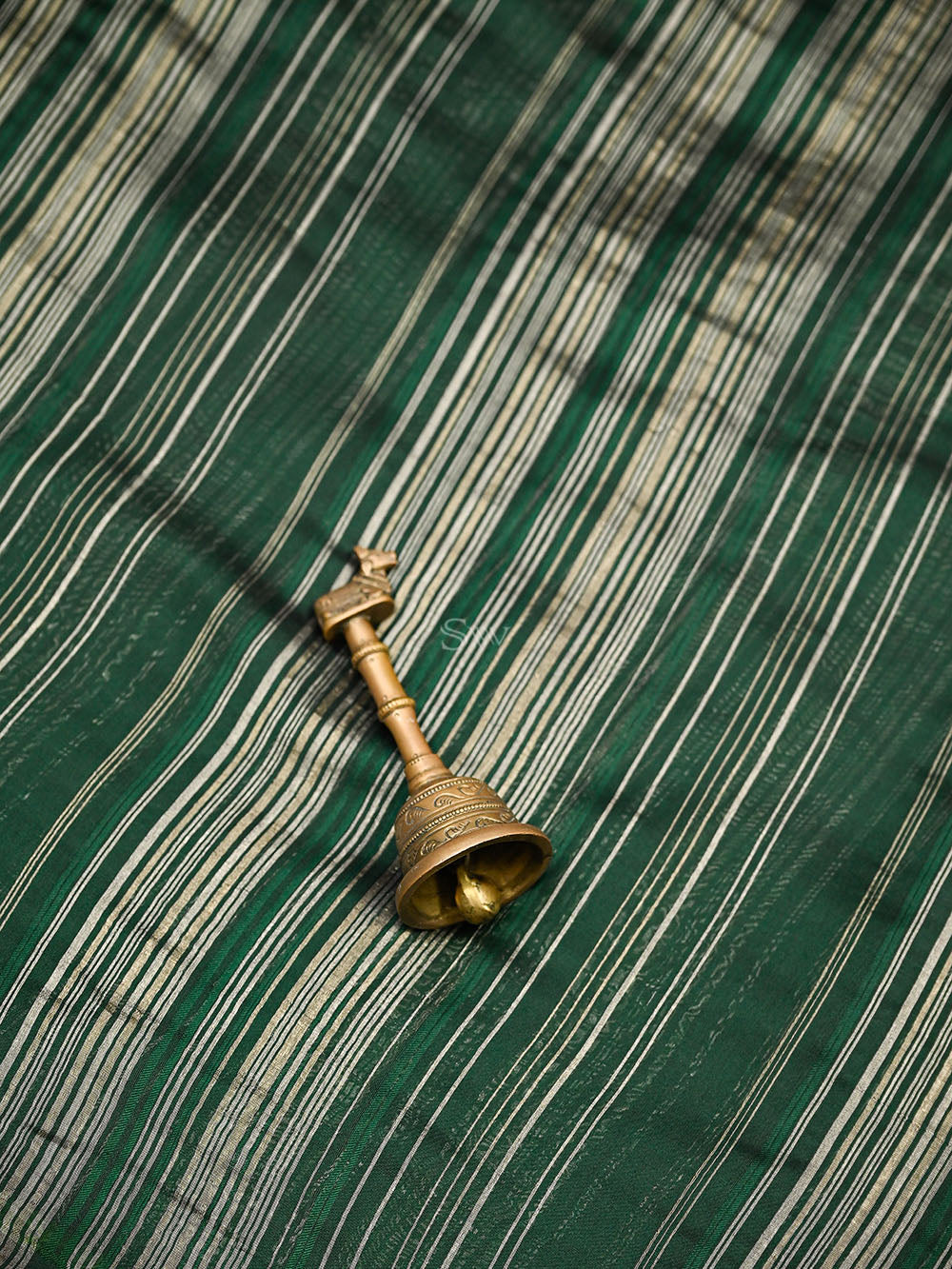 Bottle Green Stripe Silk Handloom Banarasi Saree