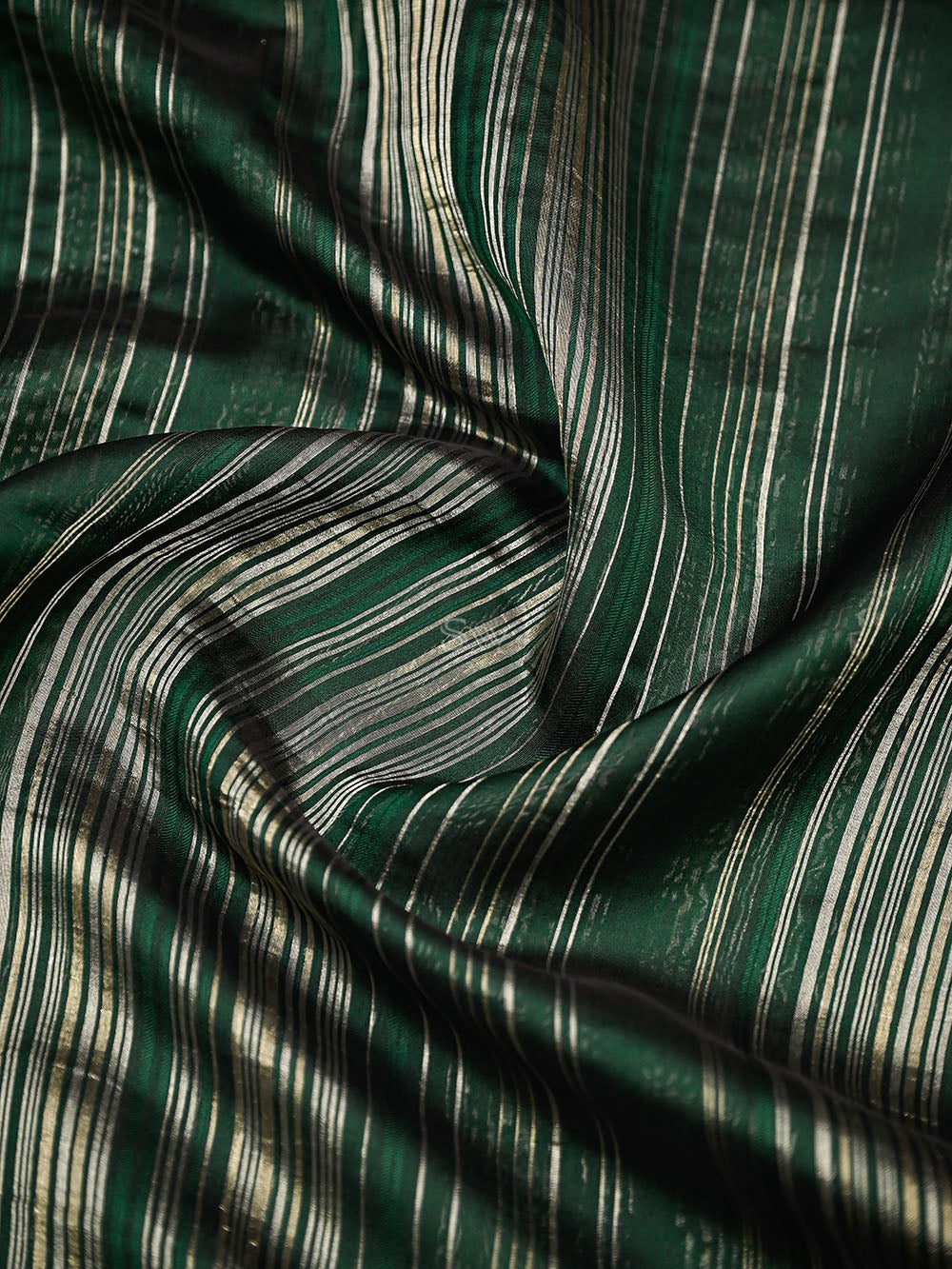 Bottle Green Stripe Silk Handloom Banarasi Saree