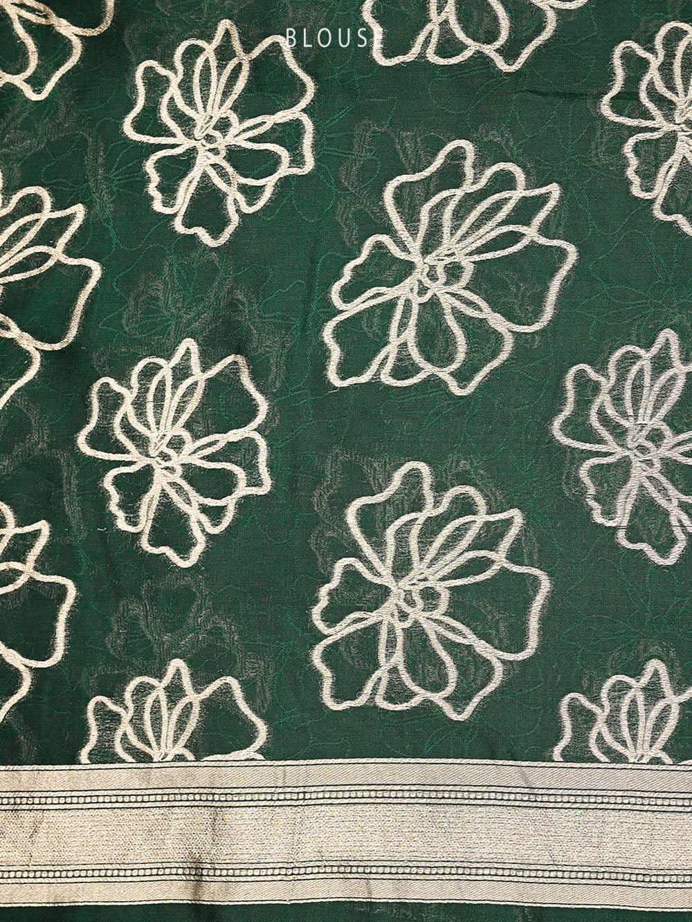 Bottle Green Stripe Silk Handloom Banarasi Saree