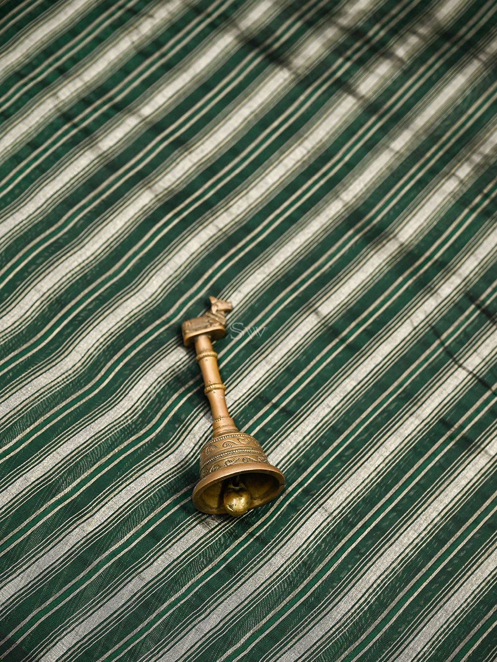 Bottle Green Stripe Silk Handloom Banarasi Saree