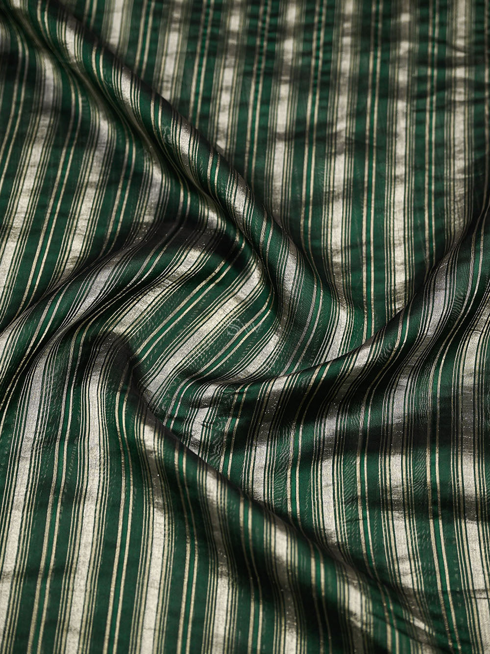 Bottle Green Stripe Silk Handloom Banarasi Saree