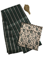 Bottle Green Stripe Silk Handloom Banarasi Saree