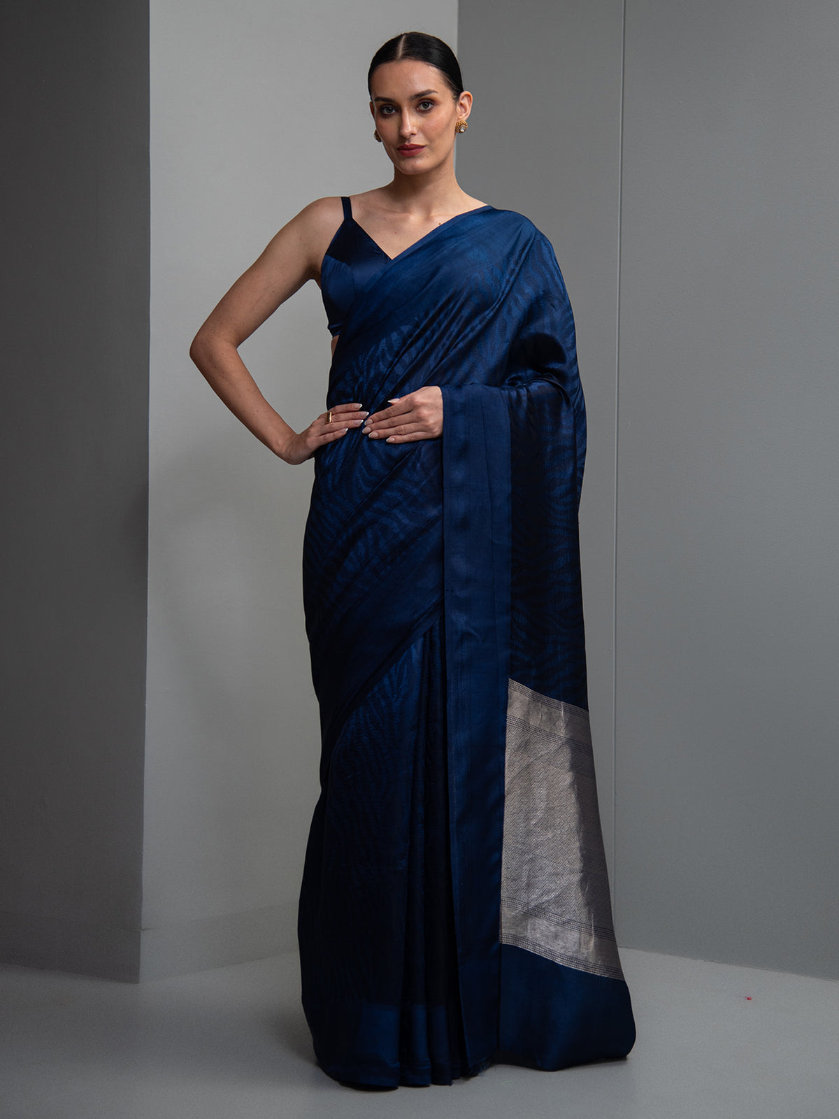 Midnight Blue Silk Handloom Banarasi Saree