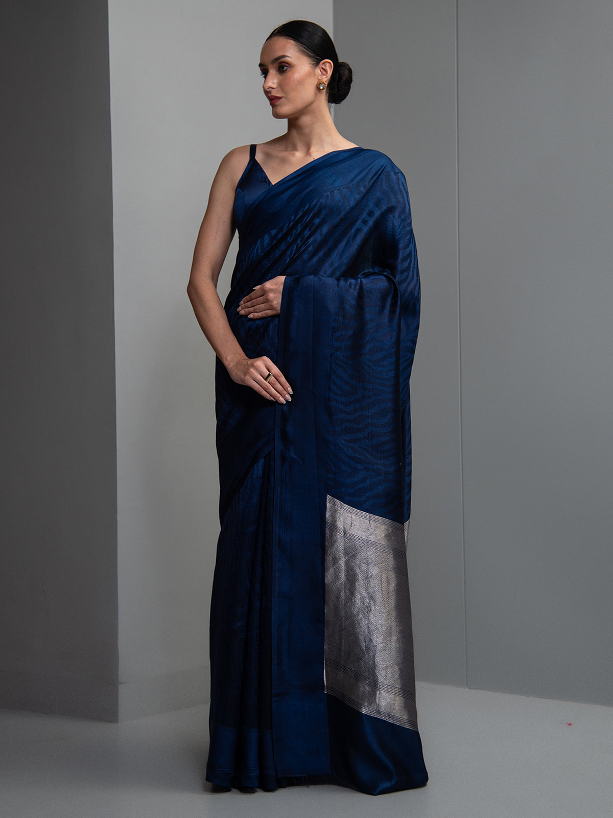 Midnight Blue Silk Handloom Banarasi Saree