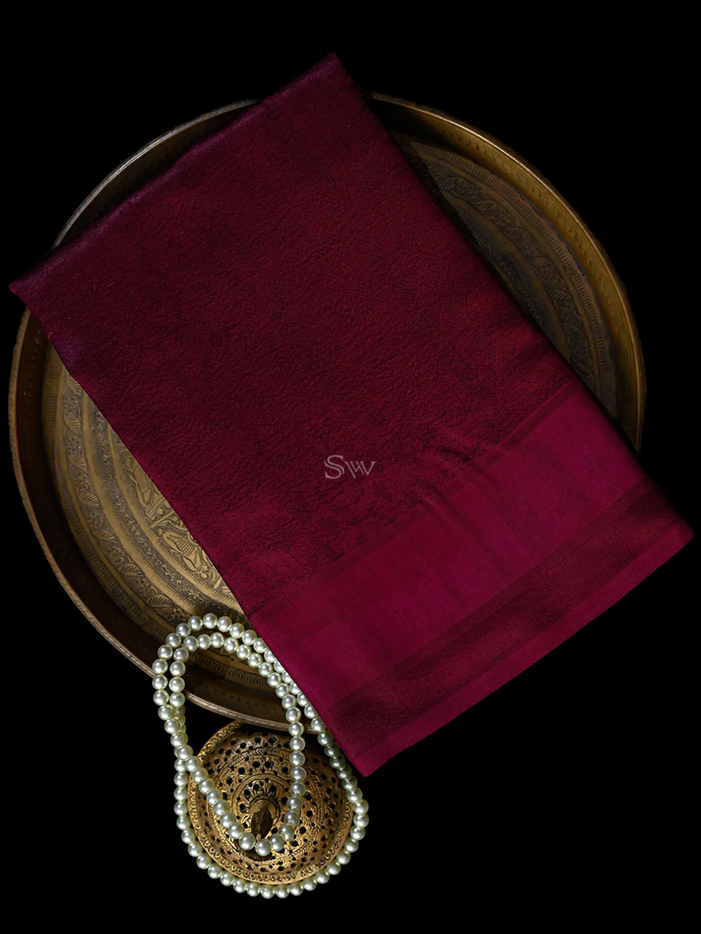 Wine Silk Handloom Banarasi Saree