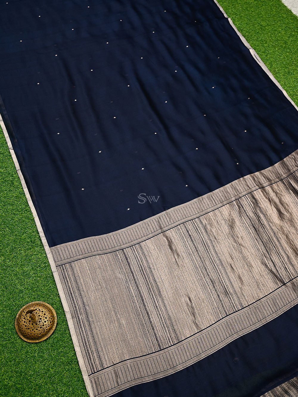 Midnight Blue Booti Organza Handloom Banarasi Saree