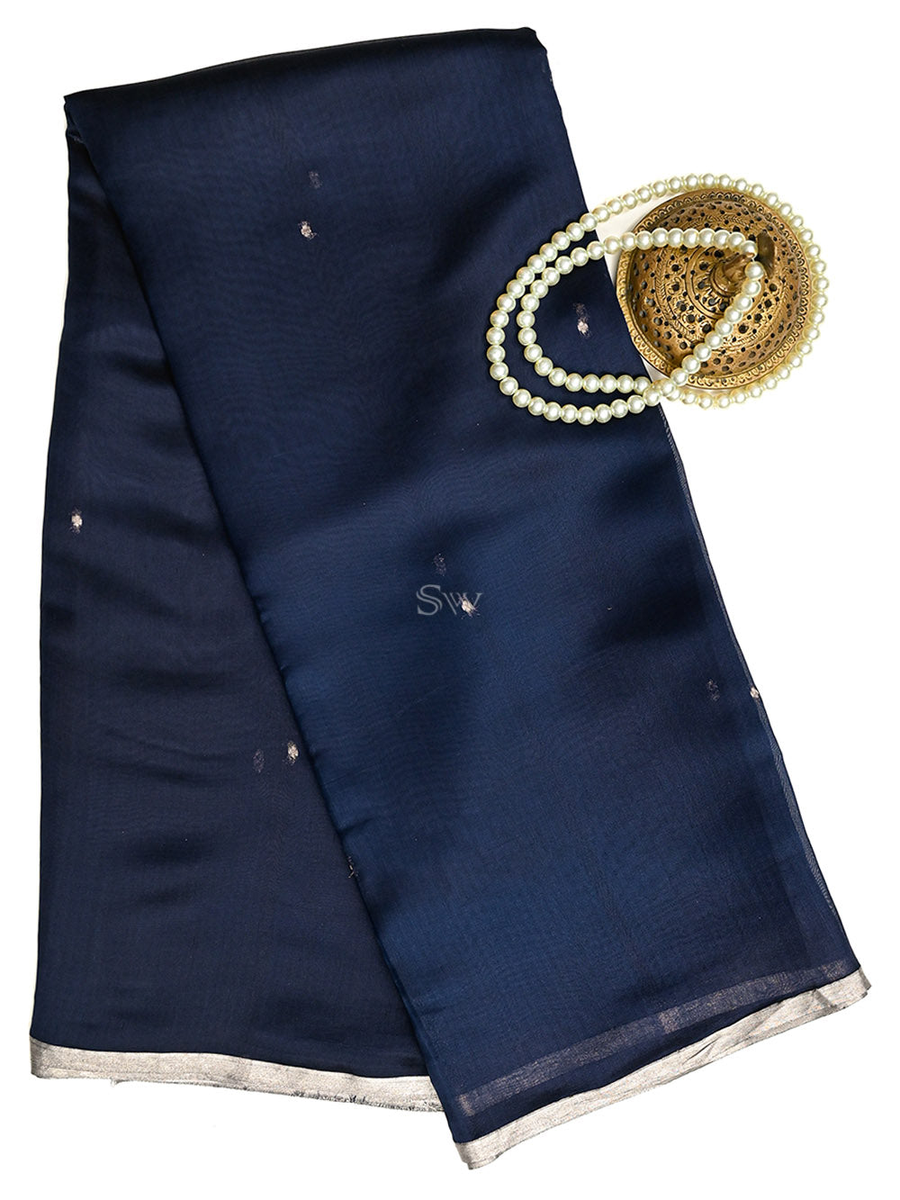Midnight Blue Booti Organza Handloom Banarasi Saree