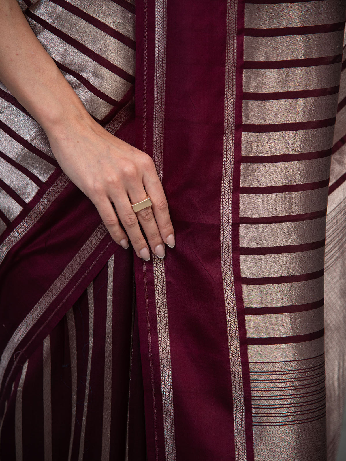 Wine Stripe Silk Handloom Banarasi Saree