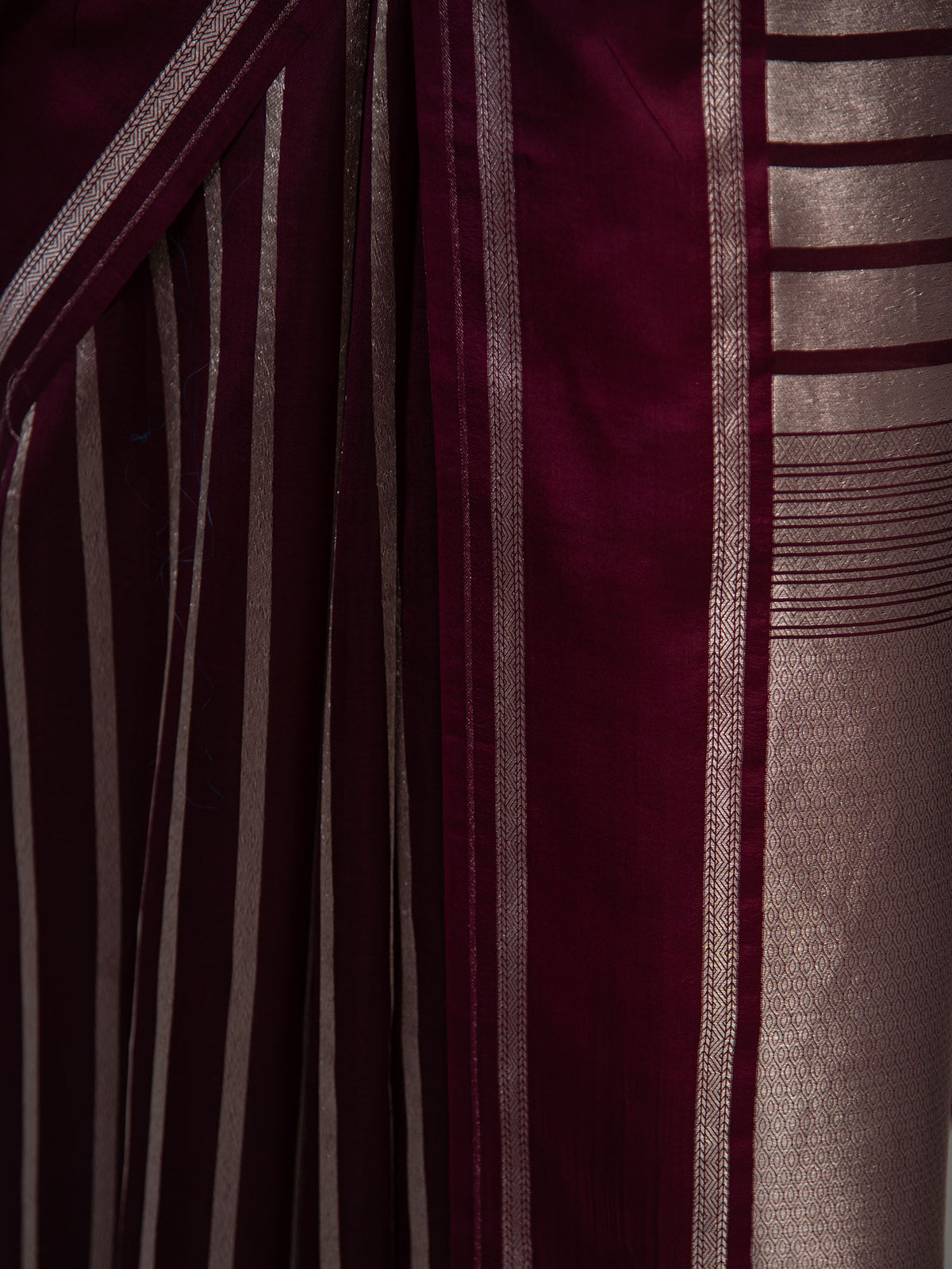 Wine Stripe Silk Handloom Banarasi Saree