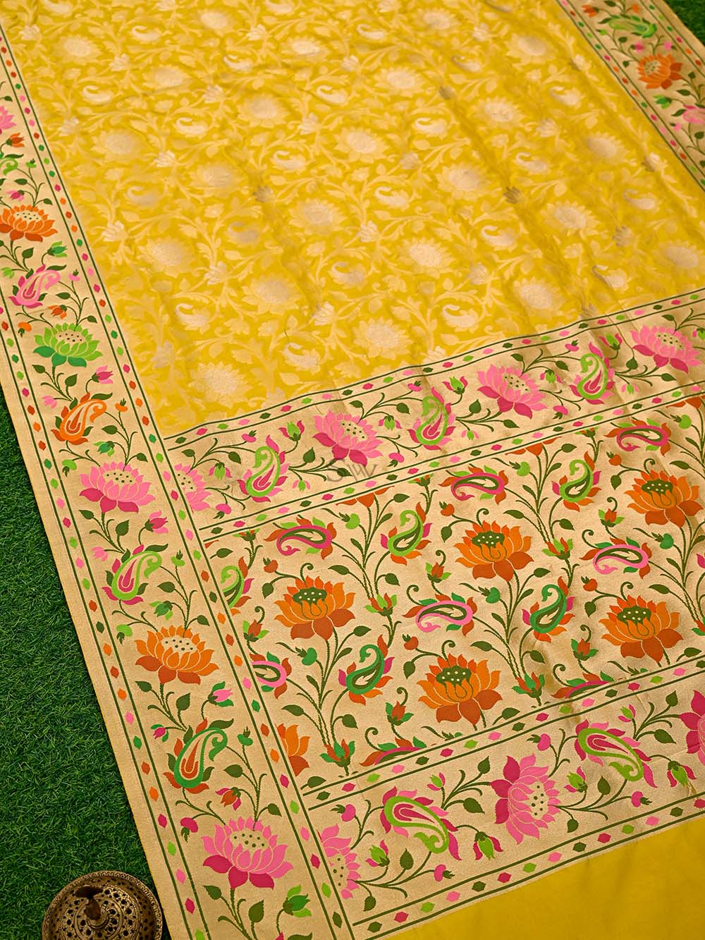 Yellow Paithani Katan Silk Handloom Banarasi Saree