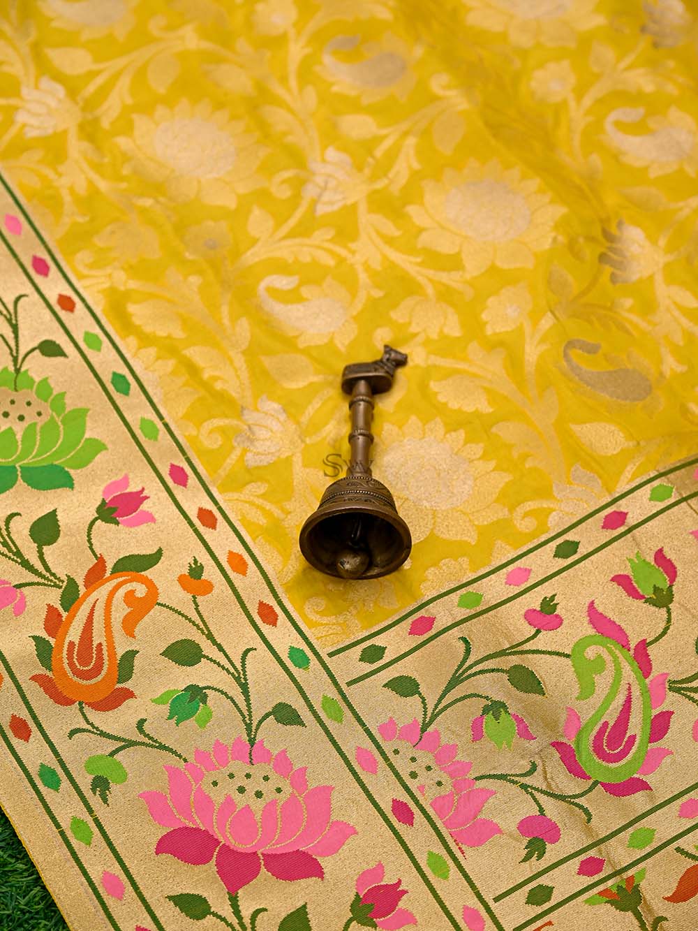 Yellow Paithani Katan Silk Handloom Banarasi Saree