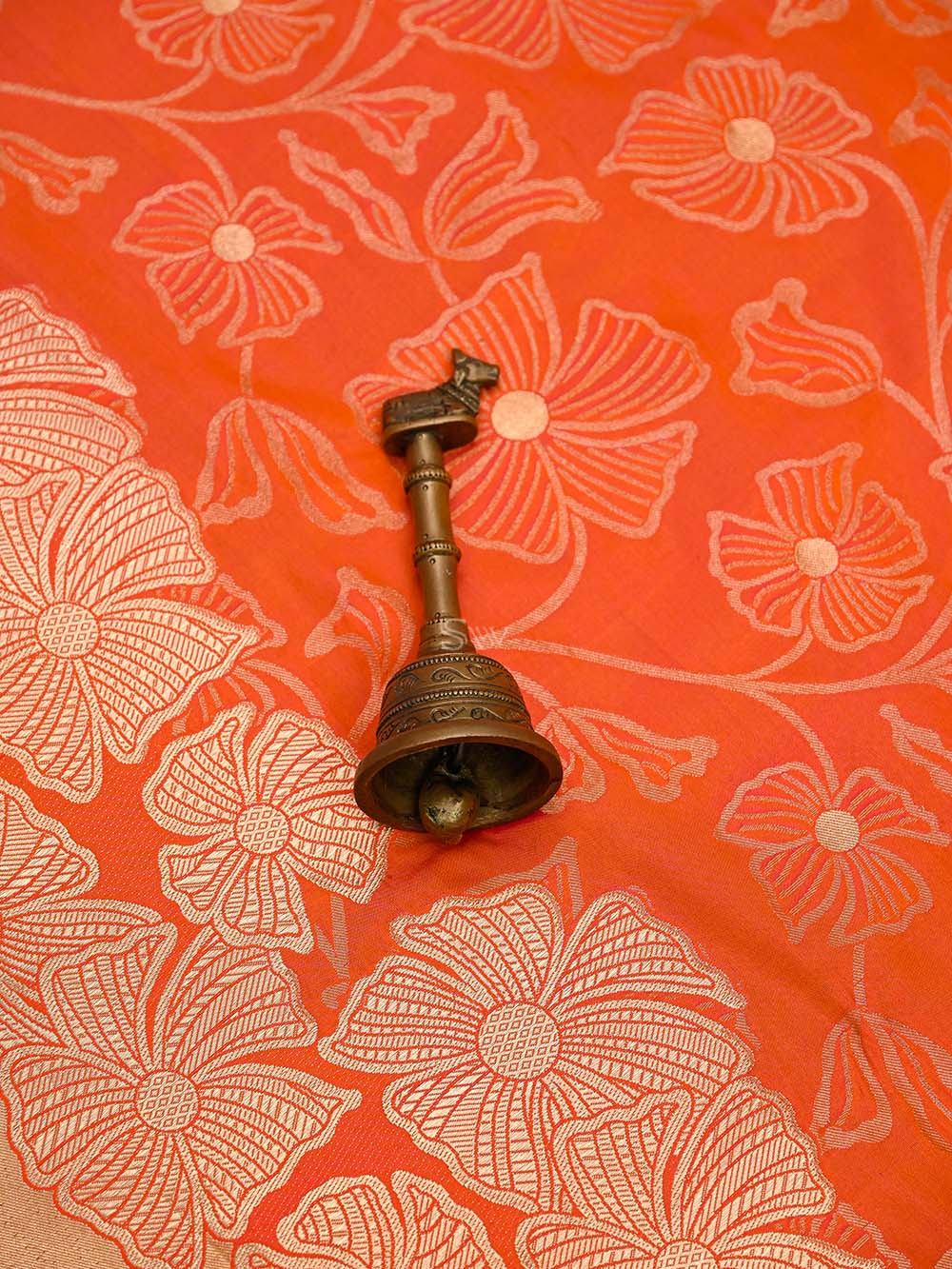 Orange Pink Jaal Katan Silk Handloom Banarasi Saree