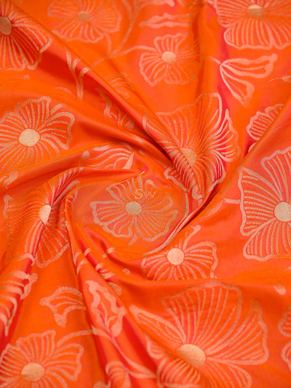 Orange Pink Jaal Katan Silk Handloom Banarasi Saree