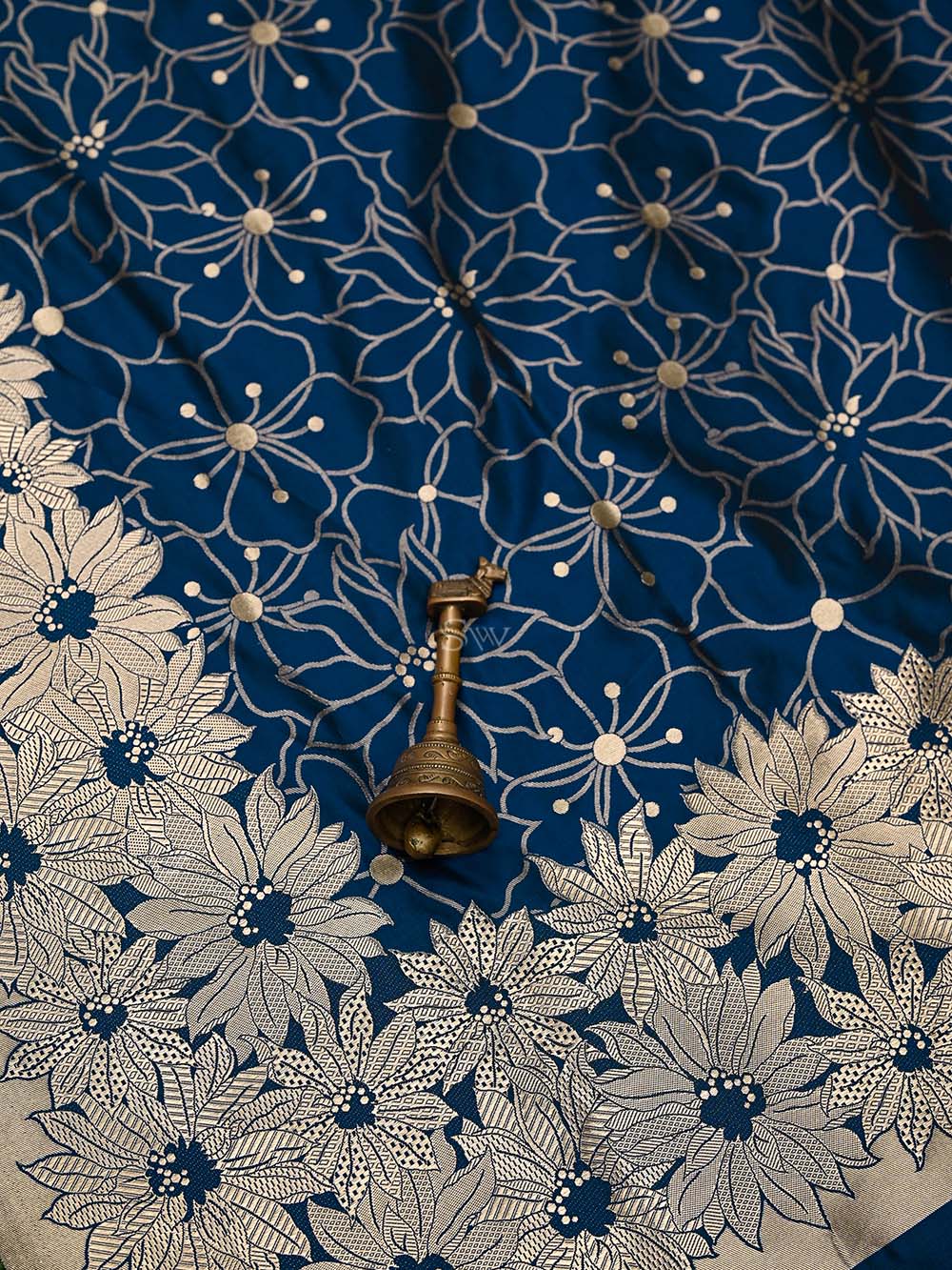 Navy Blue Jaal Katan Silk Handloom Banarasi Saree