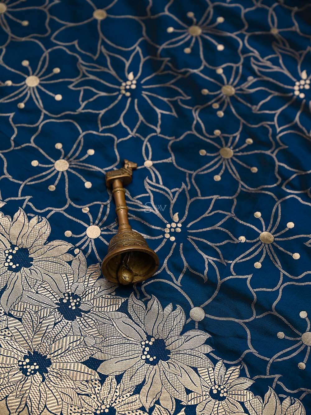 Navy Blue Jaal Katan Silk Handloom Banarasi Saree