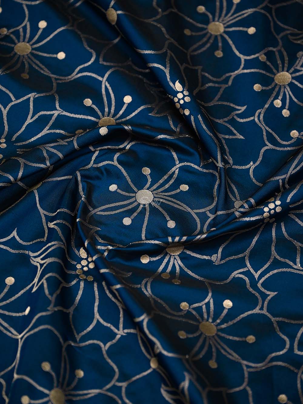Navy Blue Jaal Katan Silk Handloom Banarasi Saree