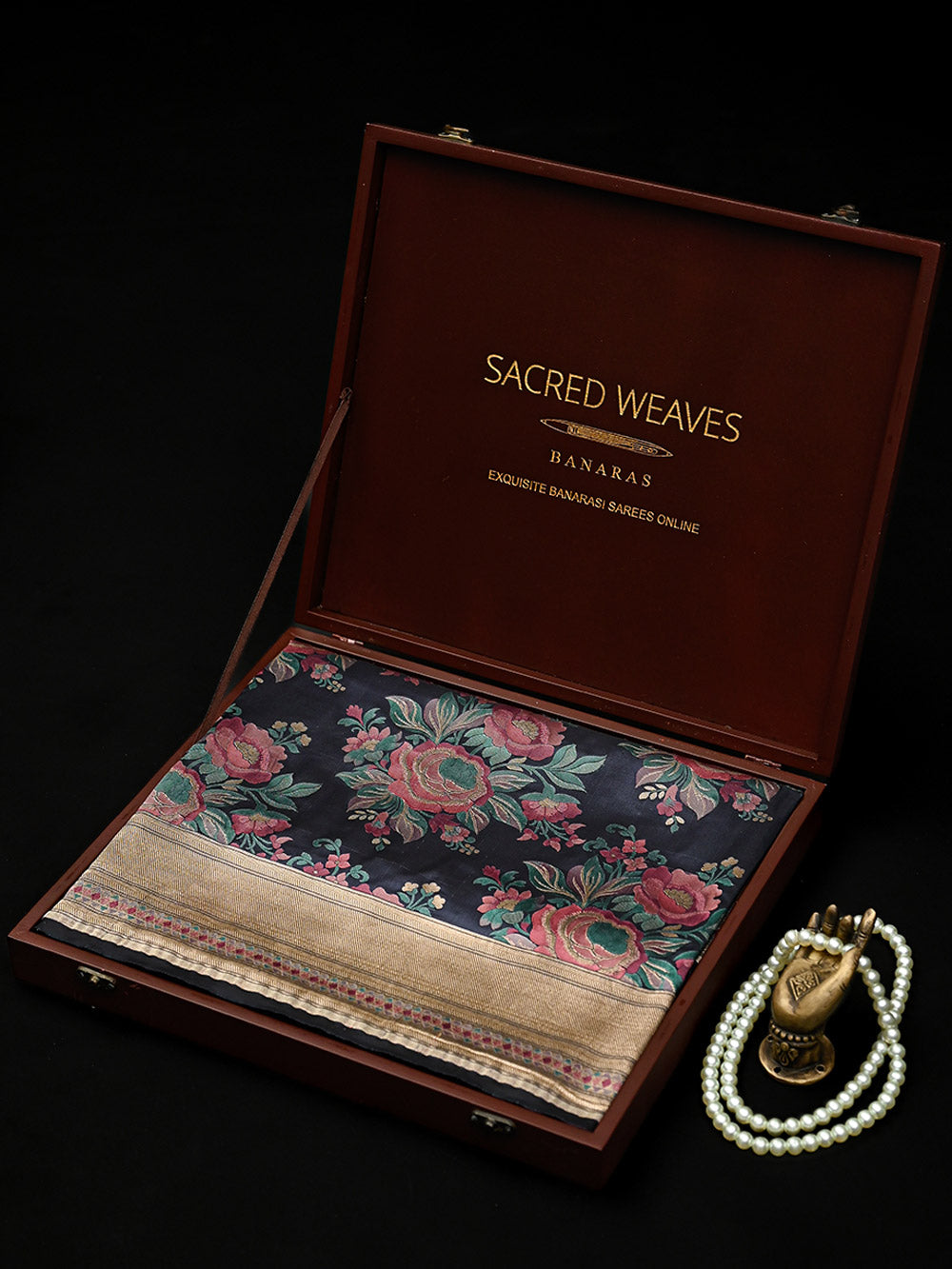 Navy Blue Floral Meenakari Katan Silk Handloom Banarasi Saree