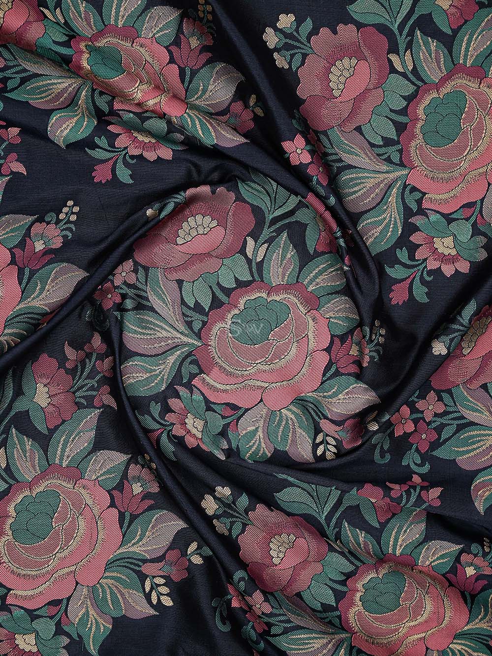 Navy Blue Floral Meenakari Katan Silk Handloom Banarasi Saree