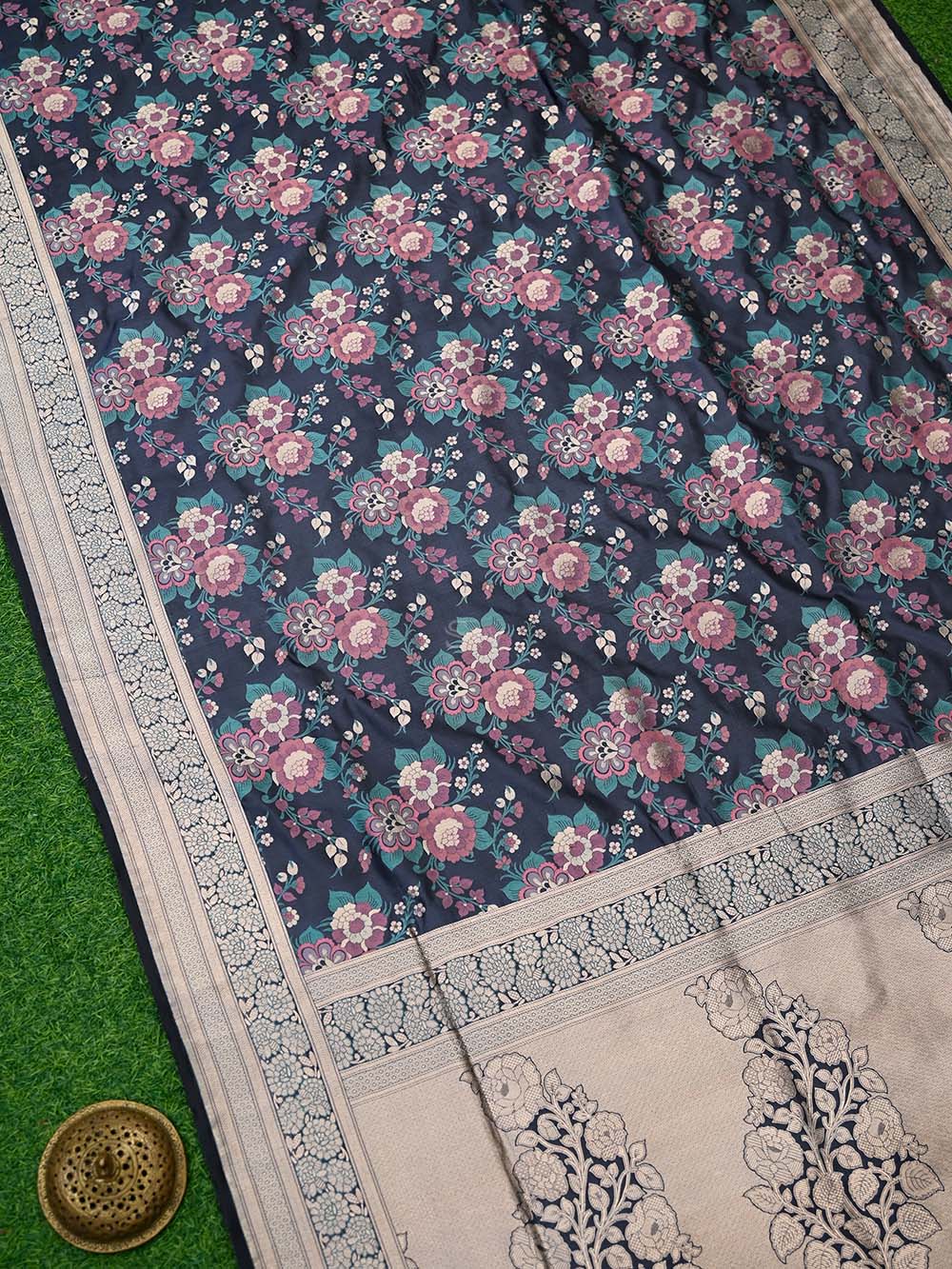 Blue Meenakari Katan Silk Handloom Banarasi Saree - Sacred Weaves