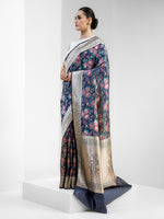 Blue Meenakari Katan Silk Handloom Banarasi Saree - Sacred Weaves