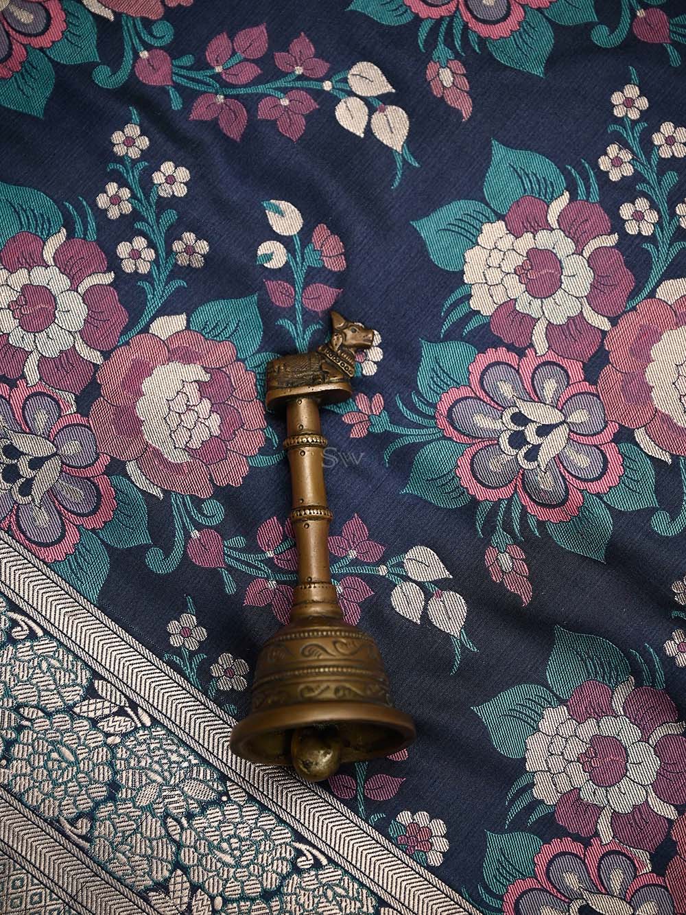 Blue Meenakari Katan Silk Handloom Banarasi Saree - Sacred Weaves