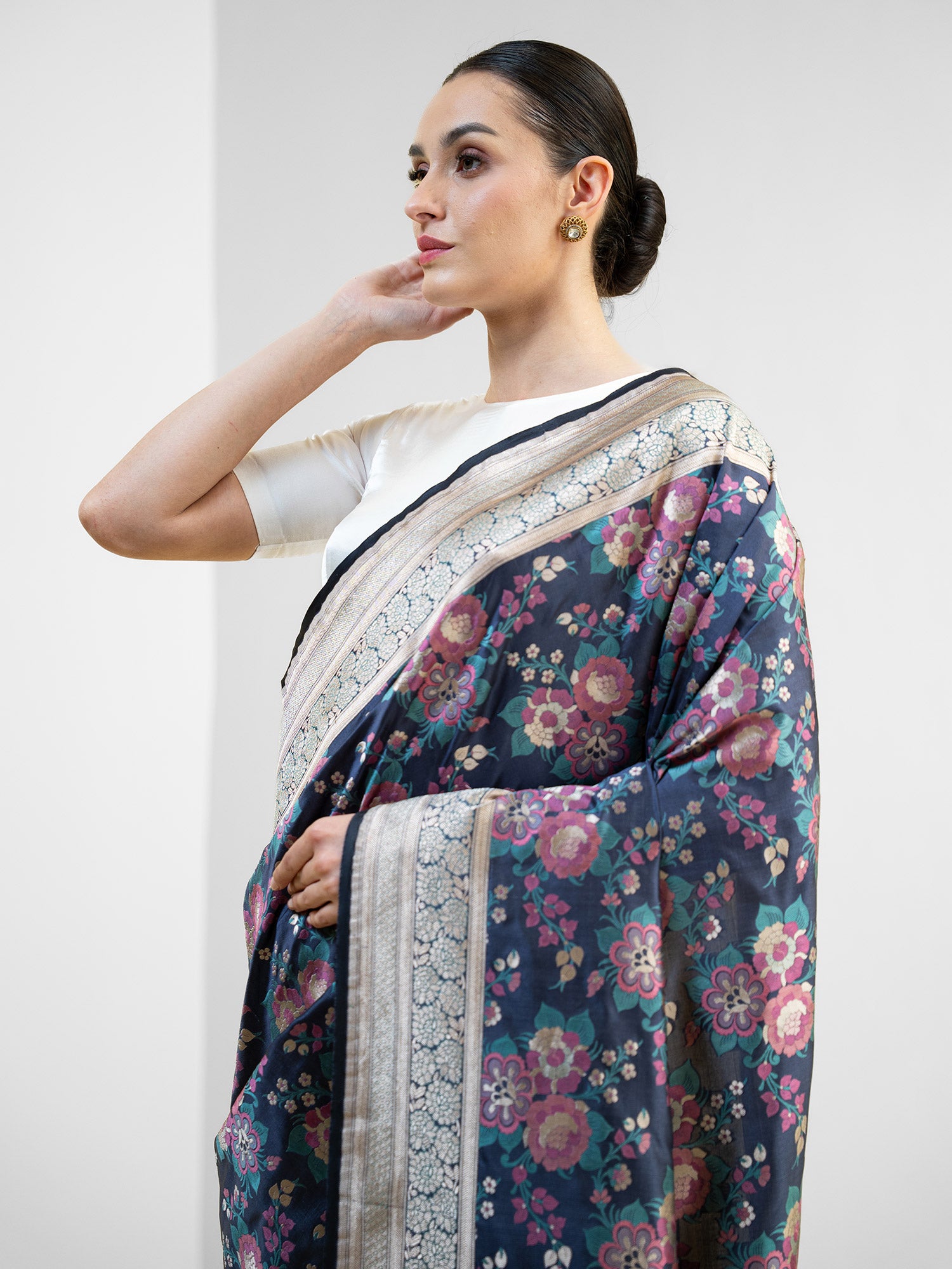 Blue Meenakari Katan Silk Handloom Banarasi Saree - Sacred Weaves